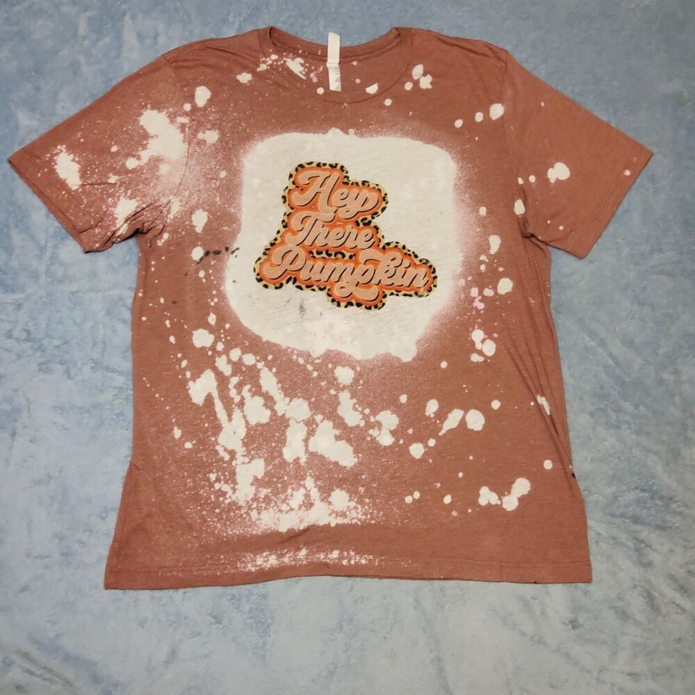 Bella Canvas Unisex XL Hey There Pumpkin Bleached T Shirt Leopard Print *SPOTS*